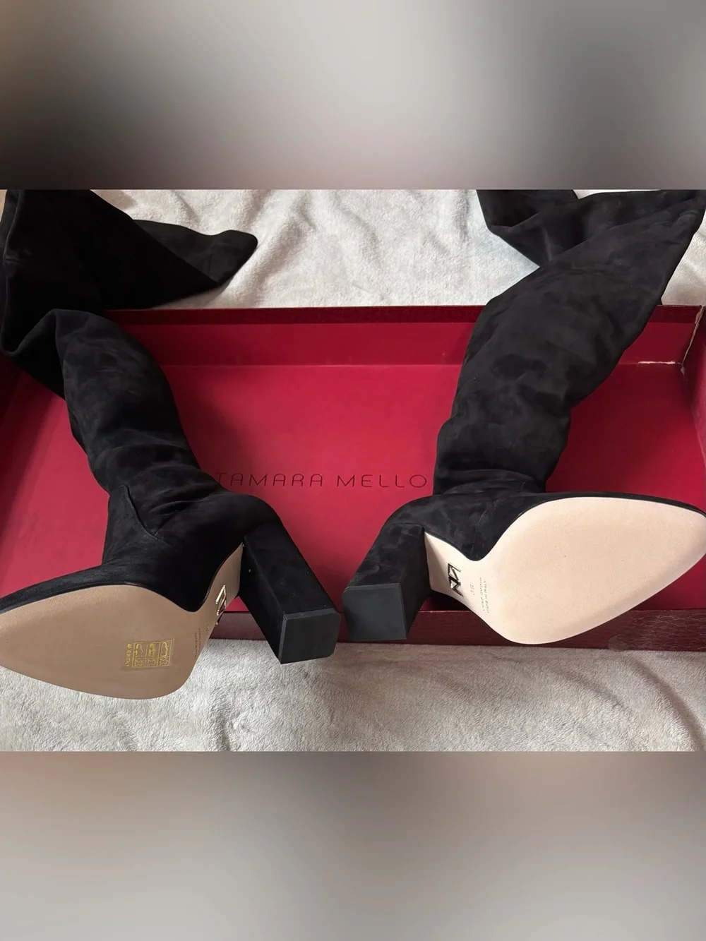 Tamara Mellon Helmut Thigh High Suede Boots Womens Size 36 Block Heel - NWT